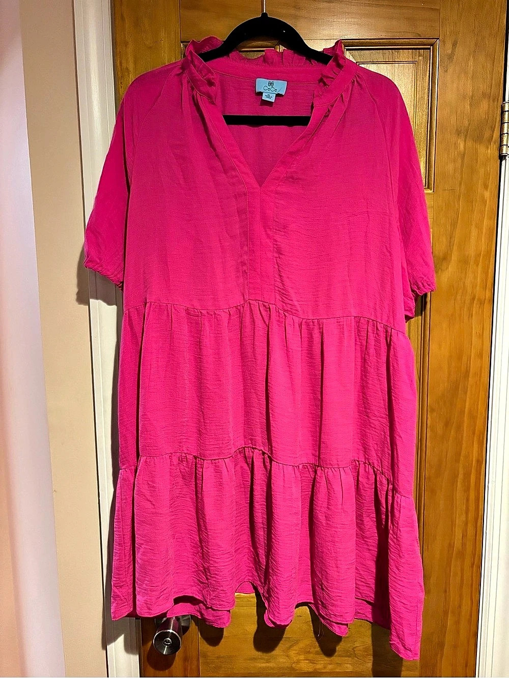 CeCe Tiered Ruffle Neck Dress Pink Size XL